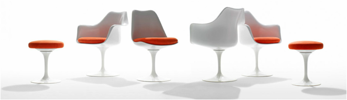 Cadeiras com e sem braços Tulipa e Ottoman de Eero Saarinen