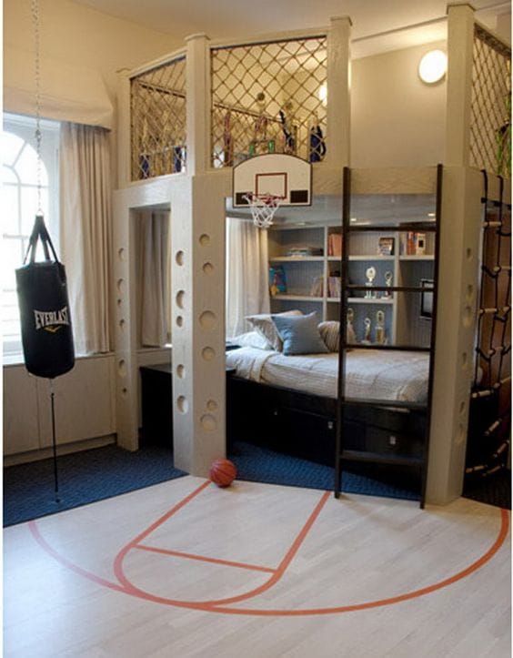 quarto com decoração com campo de basquete