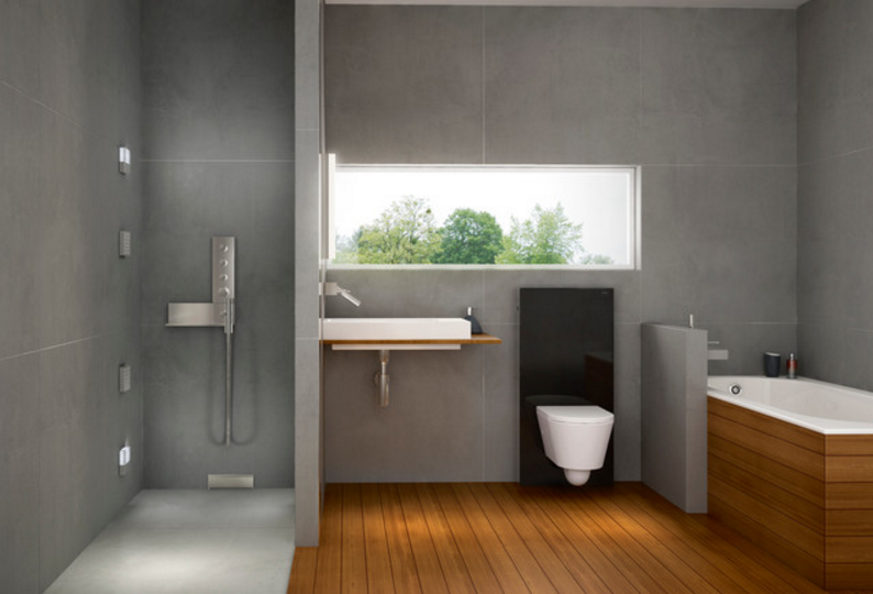 casa de banho moderna revestida a micro cimento