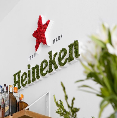 Heineken com decoração em jardins verticais interiores
